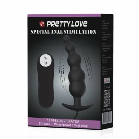 Pretty Love Vibrating Silicone Plug with Remote Control, Small, Black