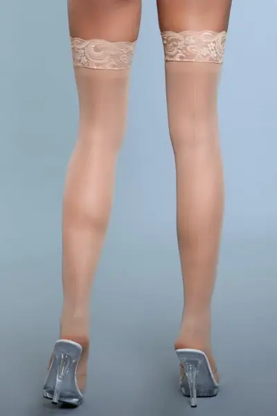 Keep A Secret Nude Thigh High Stockings with Lace Top and Backseam