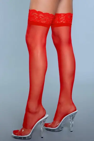 Keep A Secret Elegant Thigh High Stockings Red with Lace Top