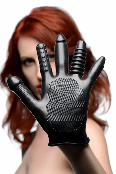 XR Brands Pleasure Poker Multi-Texture Intimate Glove, Black, Universal Size