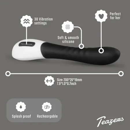 Мек силиконов вибратор за точка G, черен, 30 скорости, USB
