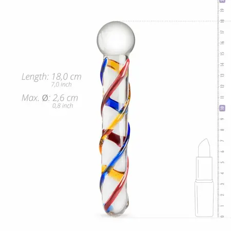Gildo Glass Intimate Device No. 10 - Transparent with Color Stripes, Medium Size