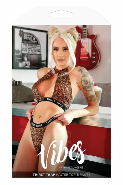 Fantasy Lingerie Thirst Trap Keyhole Halter Top & Bikini Panty Leo M/L