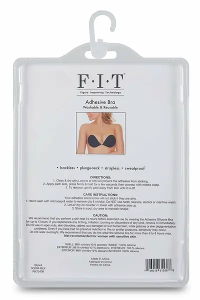 FIT CLOTH Adhesive Silicone Bra Black Cup C - Washable & Reusable