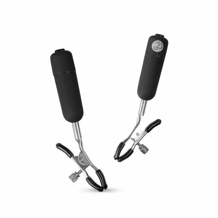 EasyToys Vibrating Adjustable Nipple Clamps with 10-Mode Bullets, Black