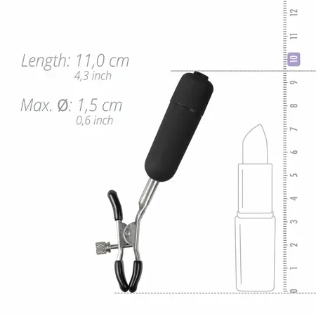 EasyToys Vibrating Adjustable Nipple Clamps with 10-Mode Bullets, Black
