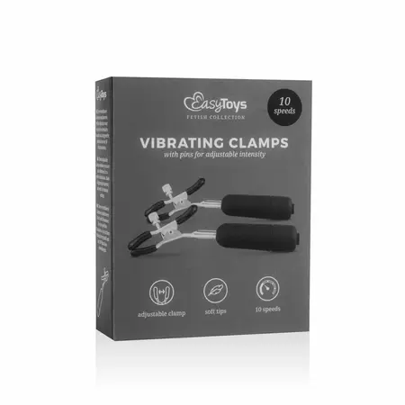 EasyToys Vibrating Adjustable Nipple Clamps with 10-Mode Bullets, Black