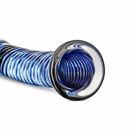 Glas Curved Glass Intimate Device No. 5 - Transparent with Blue Accents, Ribbed Shaft