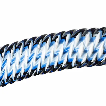 Glas Curved Glass Intimate Device No. 5 - Transparent with Blue Accents, Ribbed Shaft