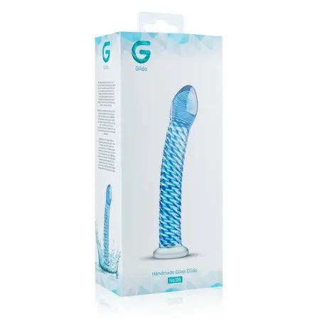 Glas Curved Glass Intimate Device No. 5 - Transparent with Blue Accents, Ribbed Shaft