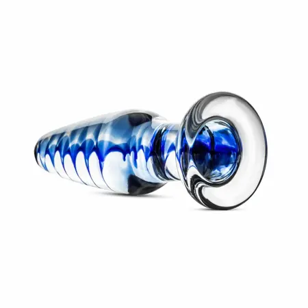 EasyToys Glass Intimate Plug No. 23 Transparent with Blue Spiral, Medium