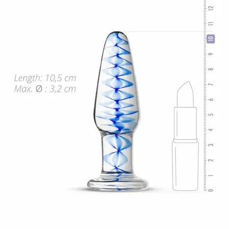 EasyToys Glass Intimate Plug No. 23 Transparent with Blue Spiral, Medium