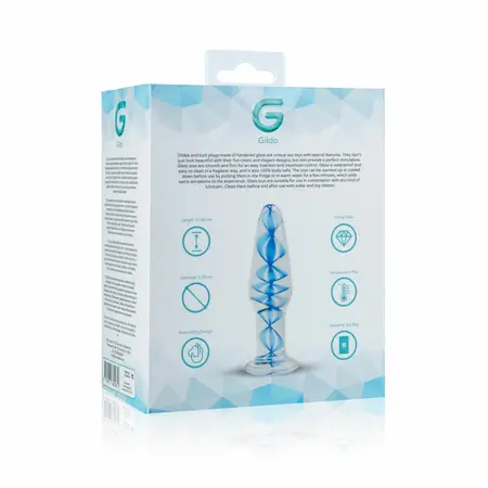 EasyToys Glass Intimate Plug No. 23 Transparent with Blue Spiral, Medium