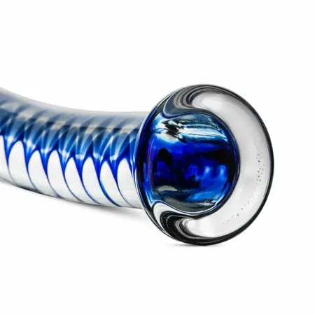 Glas Glass Intimate Model No. 4 - Transparent with Blue Spiral, Flat Base