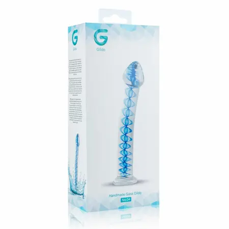 Glas Glass Intimate Model No. 4 - Transparent with Blue Spiral, Flat Base