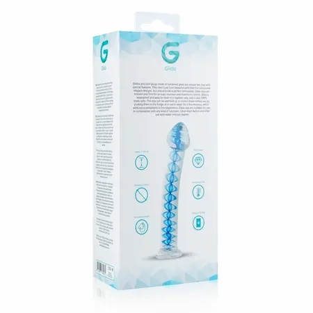 Glas Glass Intimate Model No. 4 - Transparent with Blue Spiral, Flat Base