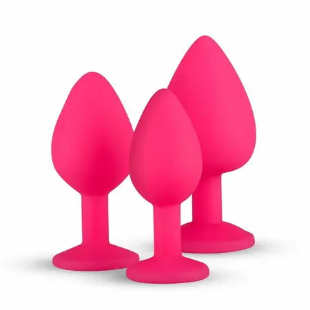 EasyToys Silicone Jewel Plug Set Pink - 3 Sizes, Decorative Base