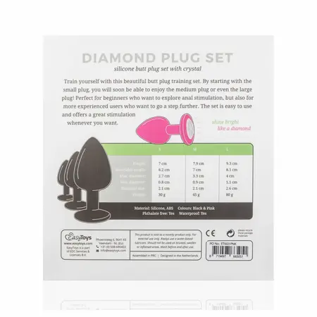 EasyToys Silicone Jewel Plug Set Pink - 3 Sizes, Decorative Base