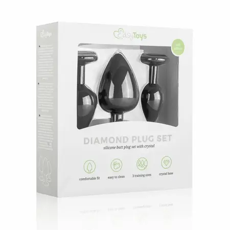 EasyToys Silicone Anal Trainer Set with Decorative Gem Black 3 pcs