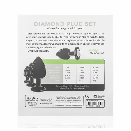 EasyToys Silicone Anal Trainer Set with Decorative Gem Black 3 pcs
