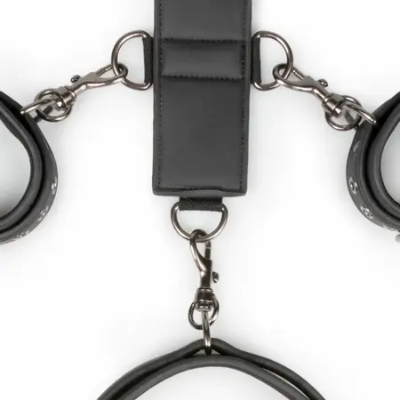 Ouch! Adjustable Faux Leather Neck & Wrist Bondage Set, Black