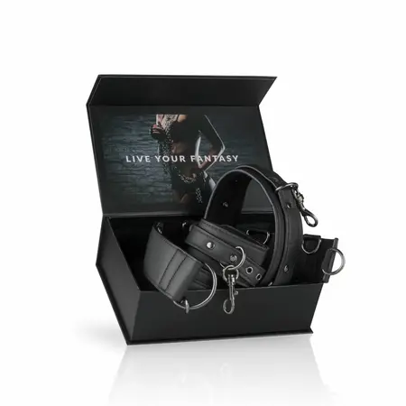 Ouch! Adjustable Faux Leather Neck & Wrist Bondage Set, Black