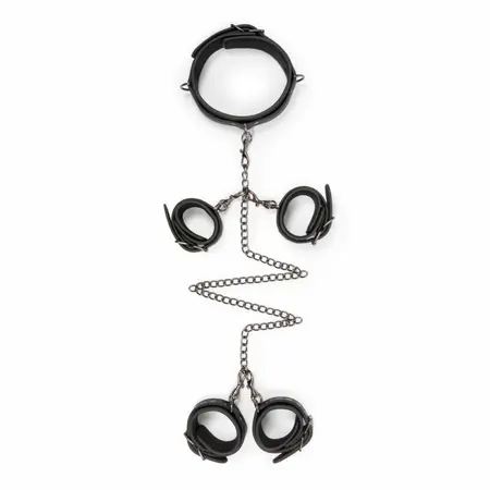 EasyToys Bondage Set - Adjustable Faux Leather Collar & Cuffs Kit