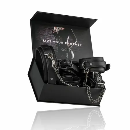 EasyToys Bondage Set - Adjustable Faux Leather Collar & Cuffs Kit