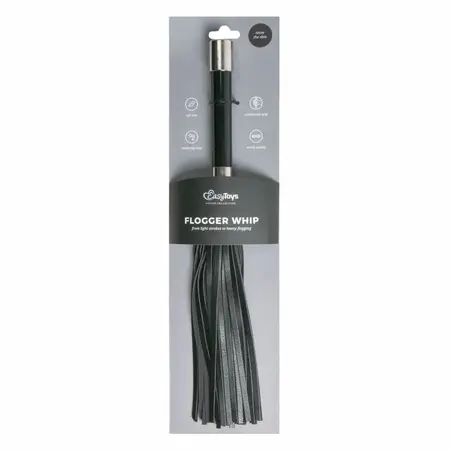 Kiotos Flogger with Metal Handle - Durable Faux Leather, Black, 45 cm