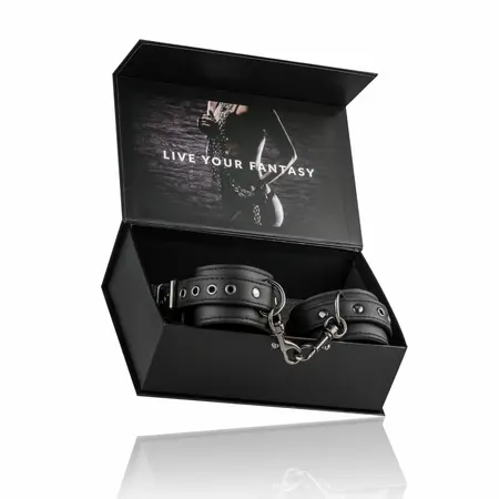 EasyToys Faux Leather Adjustable Handcuffs Black 11-28cm Soft Lining