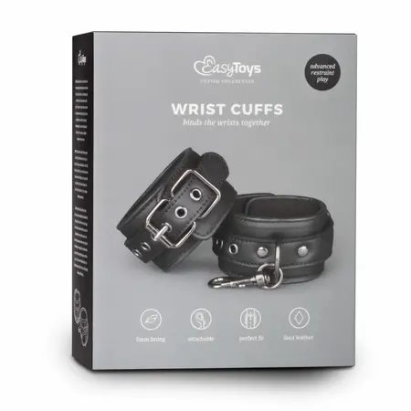 EasyToys Faux Leather Adjustable Handcuffs Black 11-28cm Soft Lining