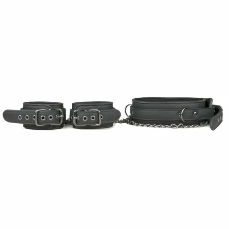 EasyToys Adjustable Faux Leather Bondage Collar with Detachable Handcuffs
