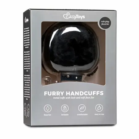 EasyToys Soft Plush Restraint Handcuffs Black Adjustable Lockable