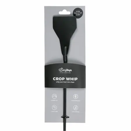Ouch! Leather Black Whip with Long Handle and Metal Accents