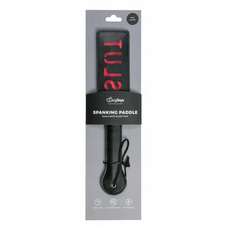 Ouch! Black Leather Impact Paddle with Red Inscription, Durable Design
