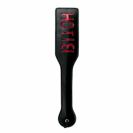 Ouch! Black Leather Paddle with Red Lettering - Ergonomic Handle
