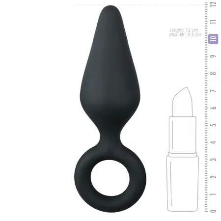 EasyToys Silicone Plug Medium with Pull Ring - Black, Ergonomic Design