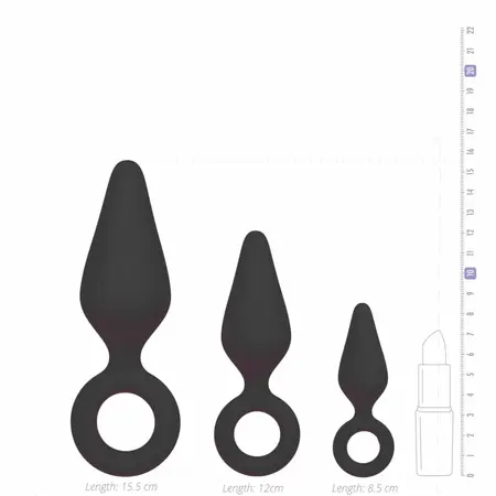 EasyToys Silicone Plug Set Black - 3 Sizes with Ergonomic Pull Ring