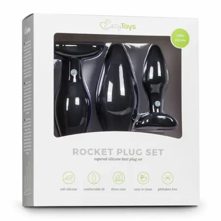 EasyToys Silicone Anal Training Plug Set Black - 3 Sizes, Flexible Design