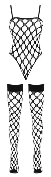 Fantasy by Cottelli Body & Stockings Set S-L Black Net XL Comfort Fit