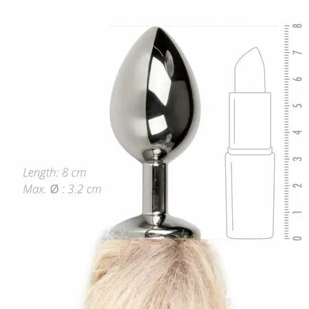 Rimba Aluminium Plug with Faux Fox Tail - Silver & Grey, Medium