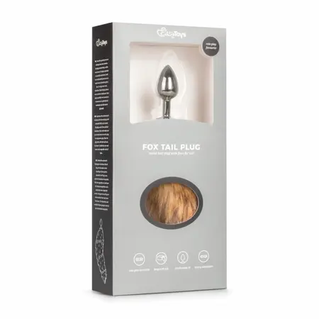 Rimba Aluminium Plug with Faux Fox Tail - Silver & Grey, Medium