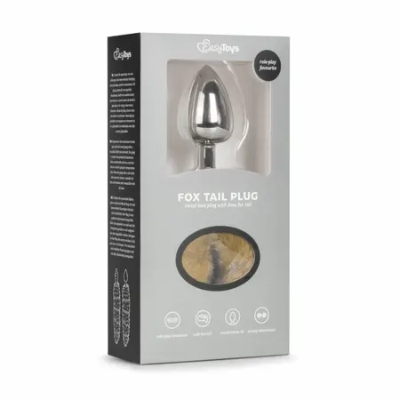 EasyToys Aluminium Fox Tail Plug Silver Faux Fur 40cm
