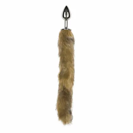 EasyToys Aluminium Plug with Faux Fox Tail - Silver & Grey, Medium