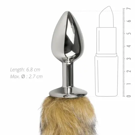 EasyToys Aluminium Plug with Faux Fox Tail - Silver & Grey, Medium