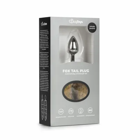 EasyToys Aluminium Plug with Faux Fox Tail - Silver & Grey, Medium