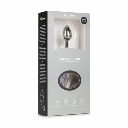 Rimba Fox Tail Aluminium Intimate Plug - Silver & Grey Faux Fur, Medium