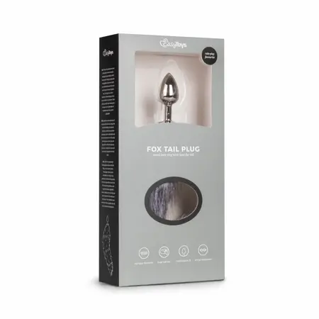 EasyToys Metal Plug with Faux Fox Tail - Silver & Grey, Medium Size