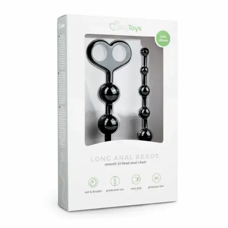 EasyToys Anal Beads Black 10-Piece Flexible Silicone Chain 34 cm