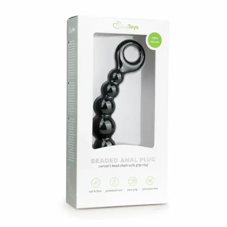Sinner Gear Silicone Beaded Plug with Finger Loop - Black, Medium Size